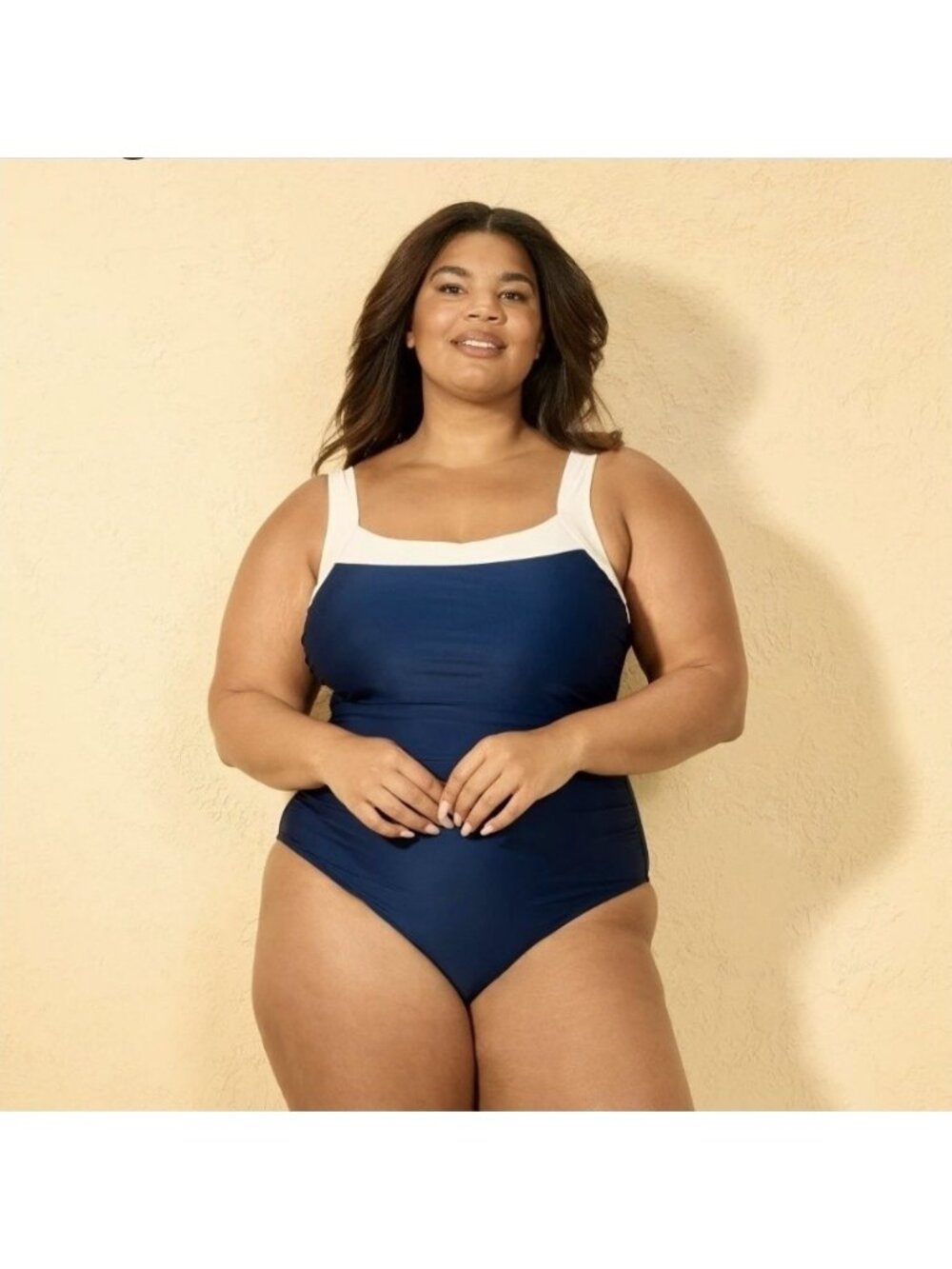 NEW Shade & Shore - 18 Women's  Binding Full Coverage Swimsuit Navy Plus